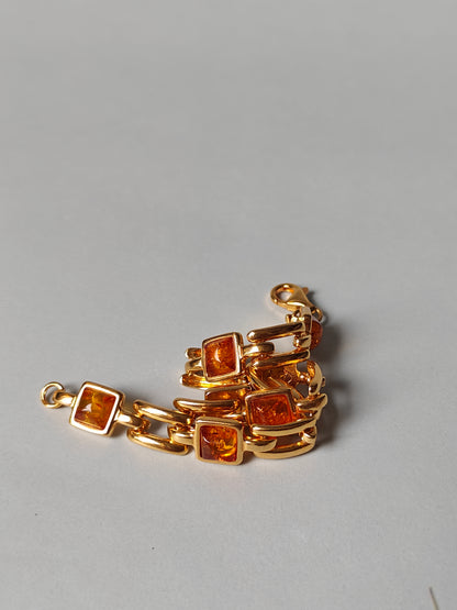 Natural Cognac Amber Bracelet in Gold Plated Silver 925