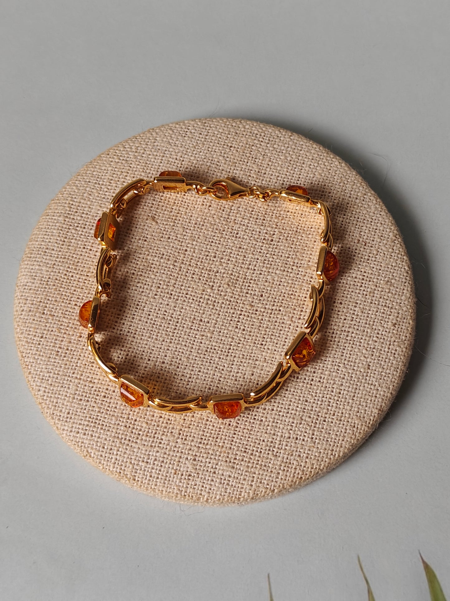 Natural Cognac Amber Bracelet in Gold Plated Silver 925