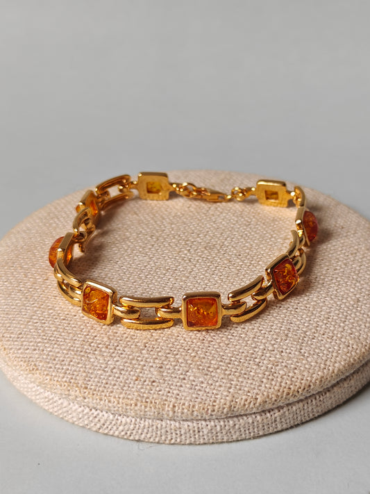 Natural Cognac Amber Bracelet in Gold Plated Silver 925