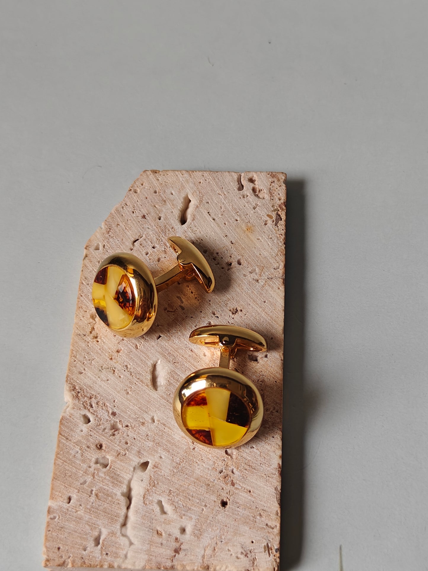 Mosaic Multicolor Amber Cufflinks in Golden Metal