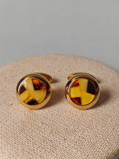 Mosaic Multicolor Amber Cufflinks in Golden Metal