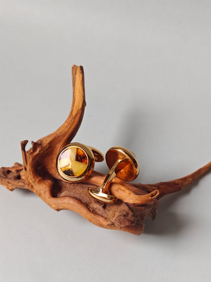 Mosaic Multicolor Amber Cufflinks in Golden Metal