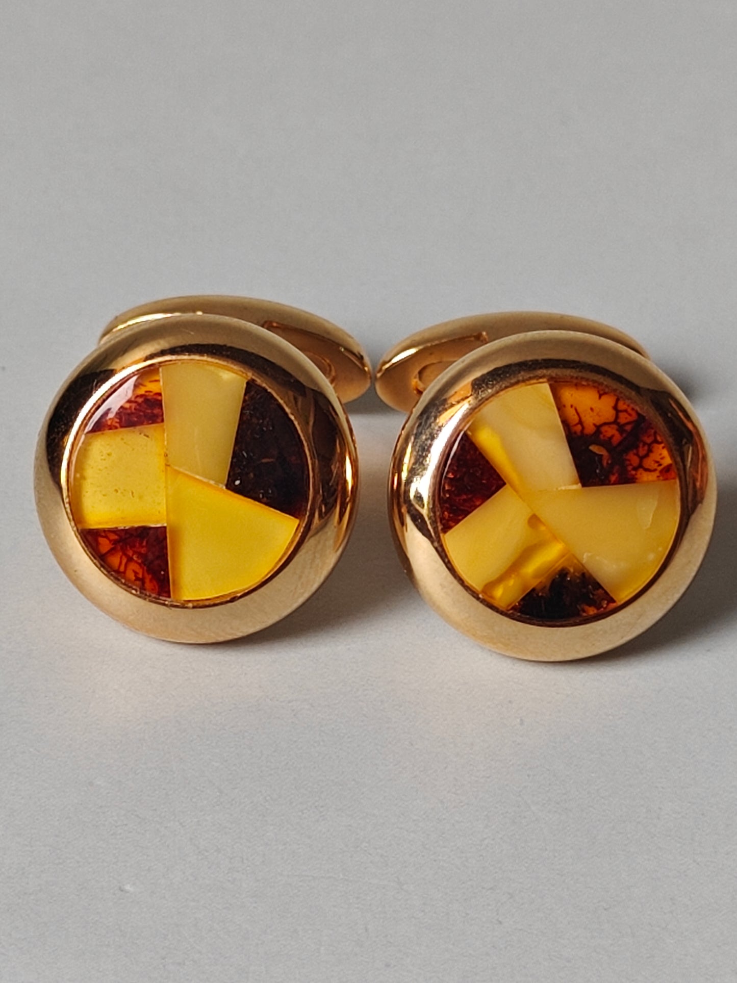 Mosaic Multicolor Amber Cufflinks in Golden Metal