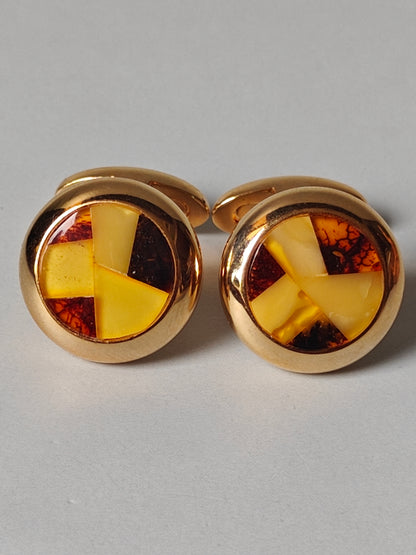 Mosaic Multicolor Amber Cufflinks in Golden Metal