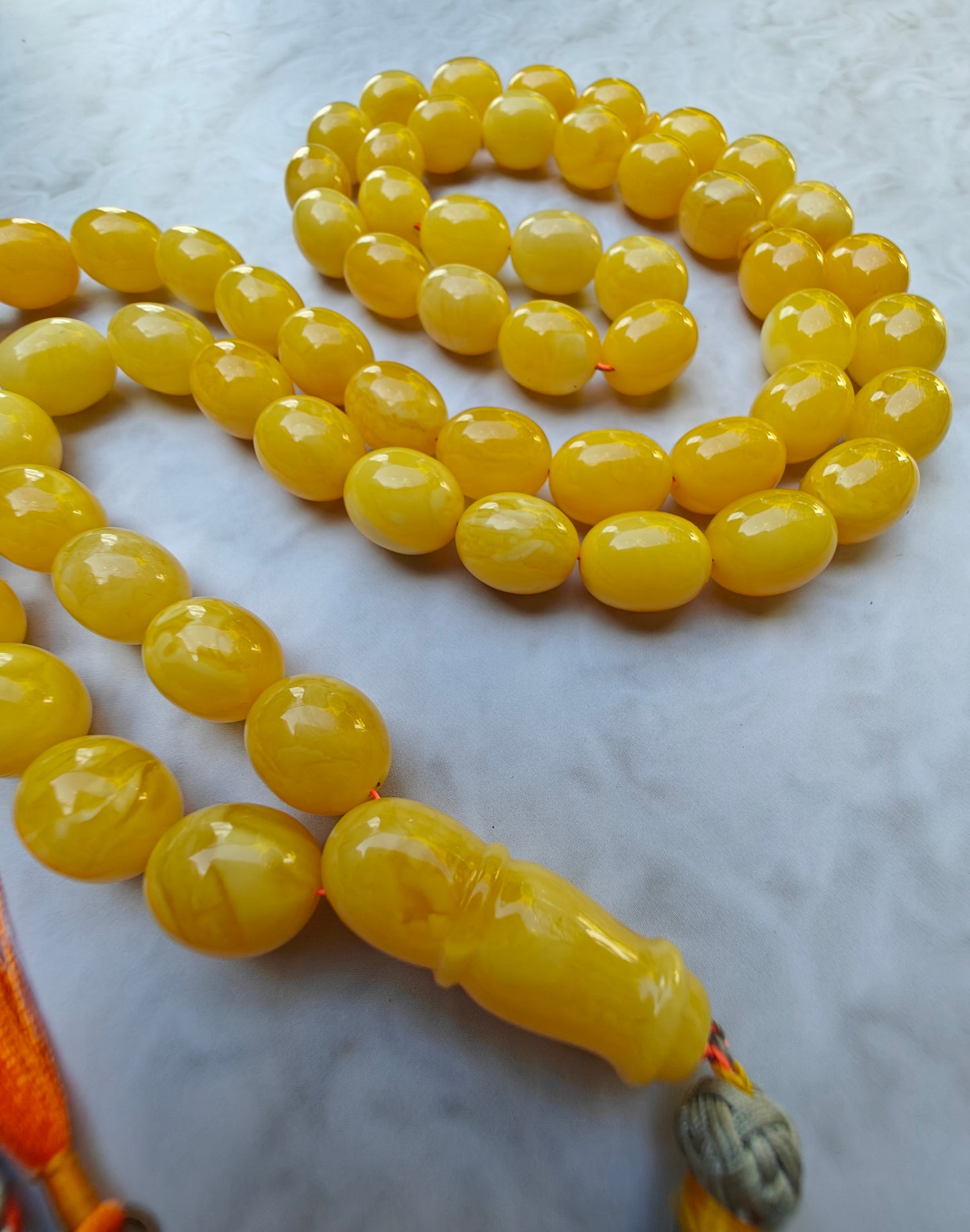 Unique Natural Butterscotch Amber Rosary / Misbaha Olive Shaped 61 Beads