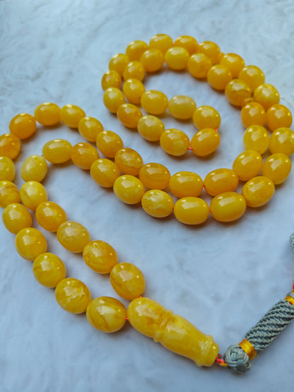 Unique Natural Butterscotch Amber Rosary / Misbaha Olive Shaped 61 Beads