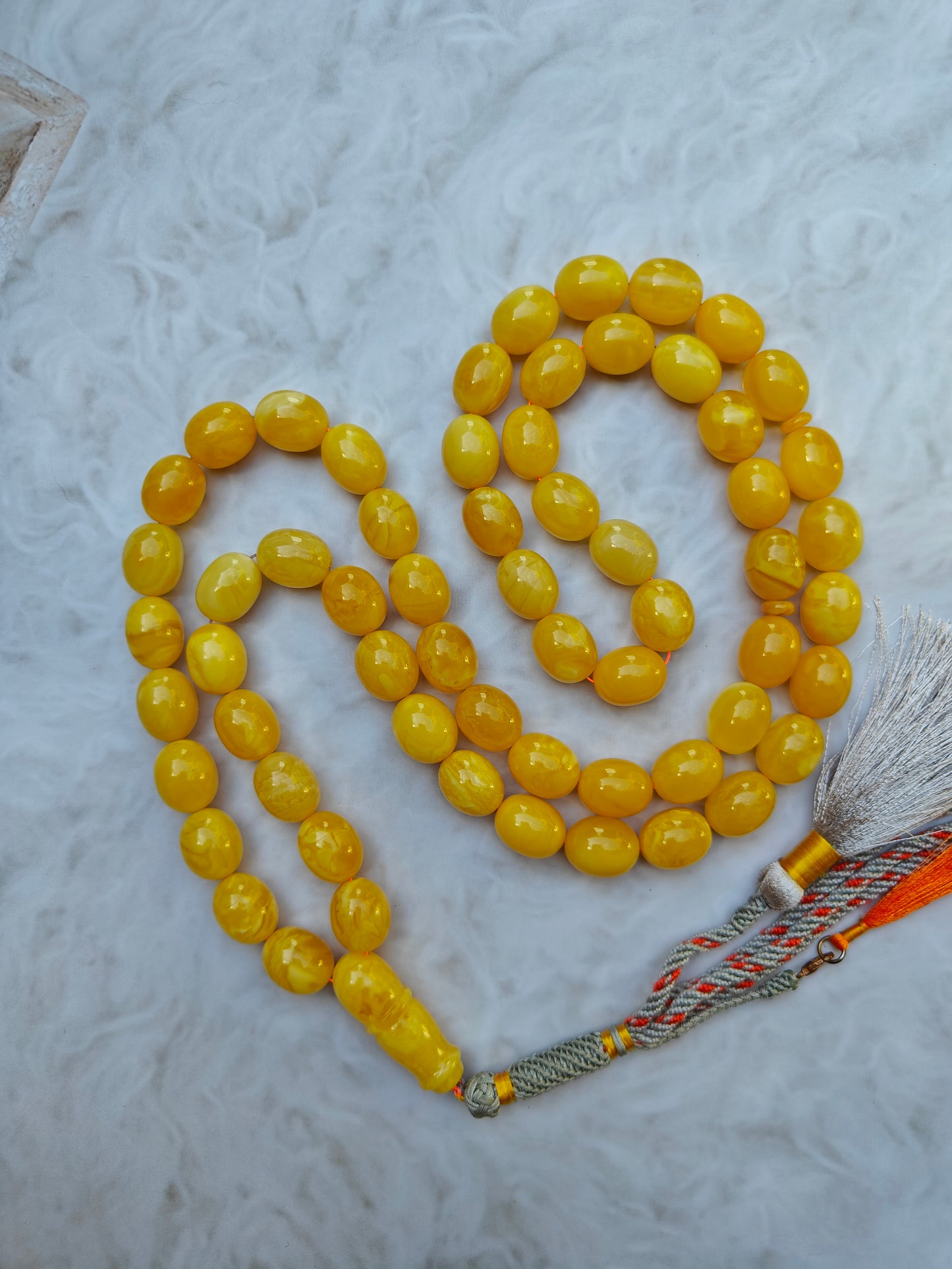 Unique Natural Butterscotch Amber Rosary / Misbaha Olive Shaped 61 Beads