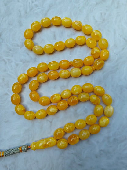 Unique Natural Butterscotch Amber Rosary / Misbaha Olive Shaped 61 Beads