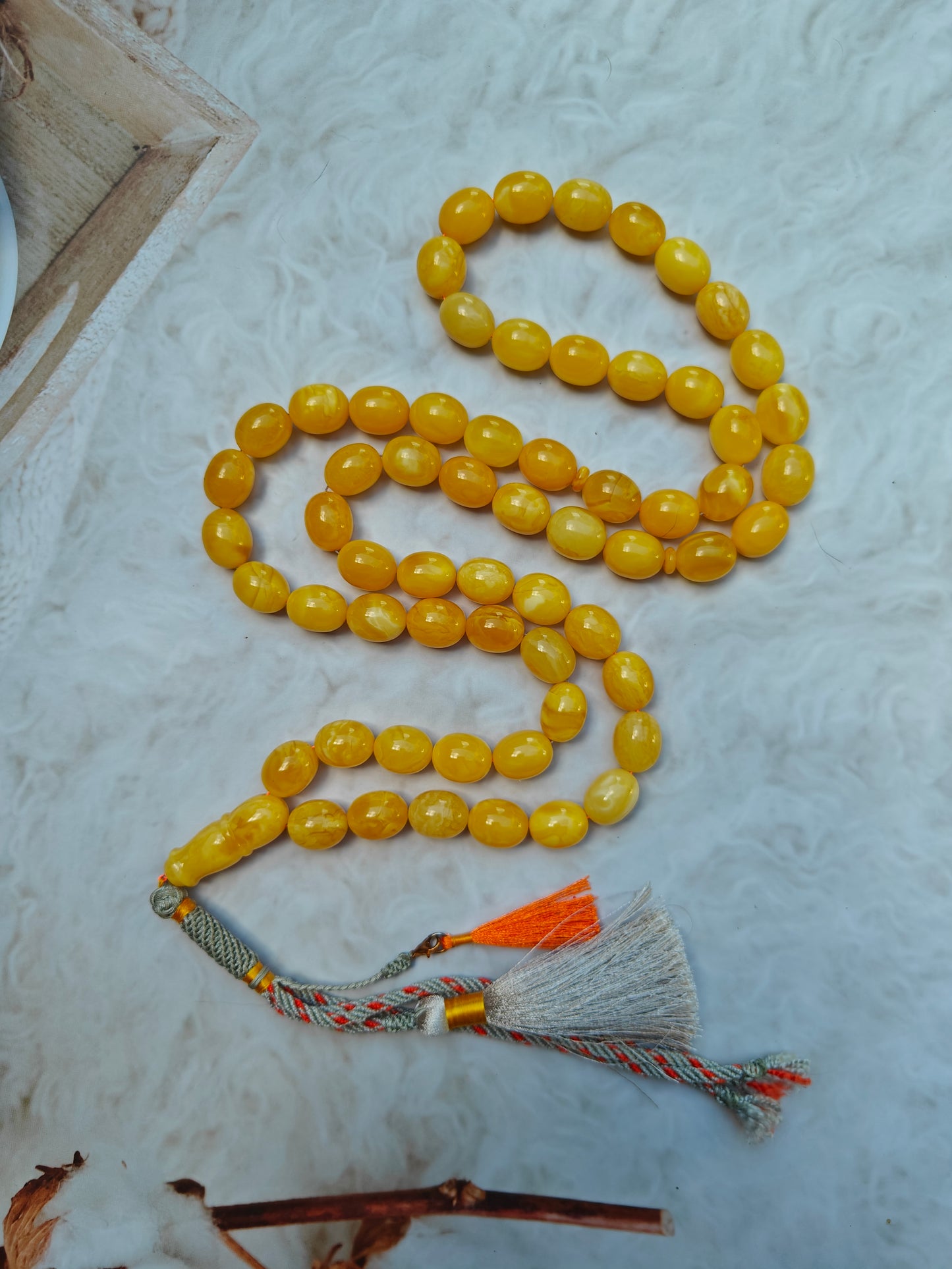 Unique Natural Butterscotch Amber Rosary / Misbaha Olive Shaped 61 Beads