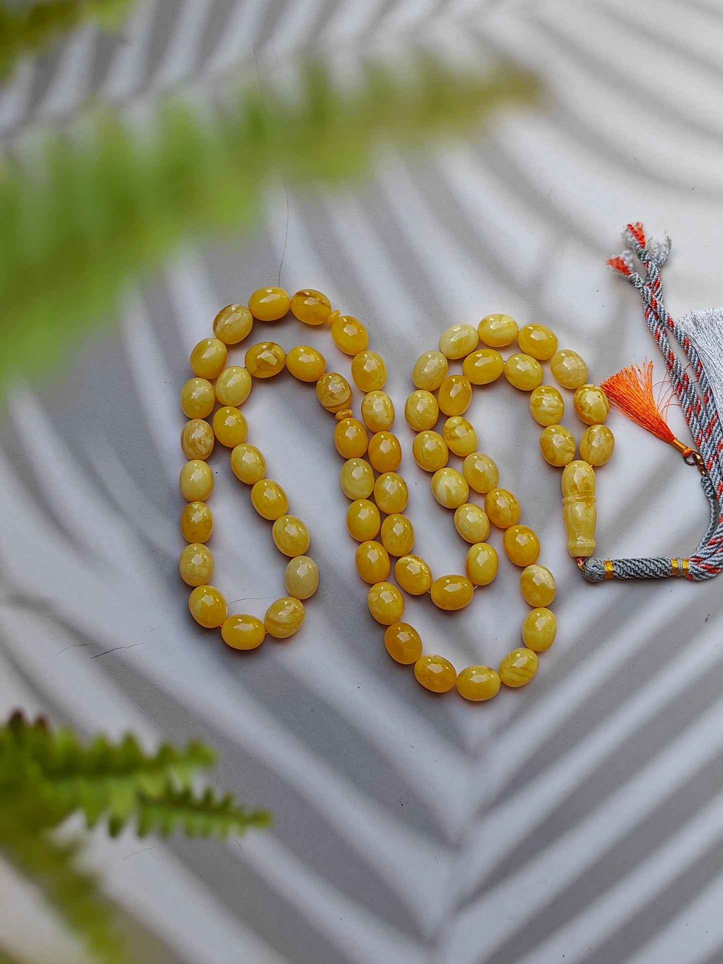 Unique Natural Butterscotch Amber Rosary / Misbaha Olive Shaped 61 Beads