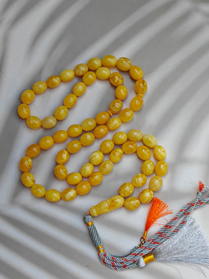 Unique Natural Butterscotch Amber Rosary / Misbaha Olive Shaped 61 Beads