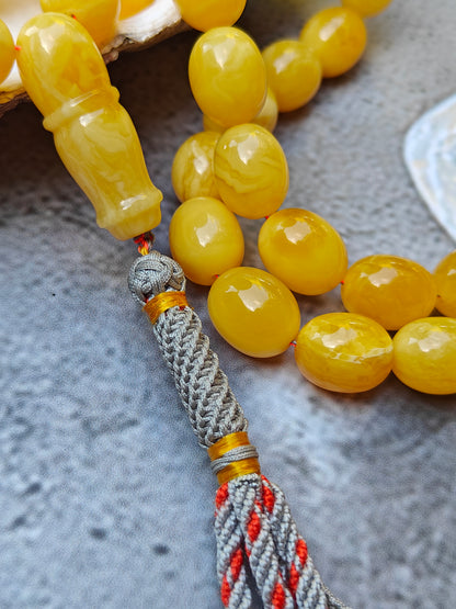 Unique Natural Butterscotch Amber Rosary / Misbaha Olive Shaped 61 Beads