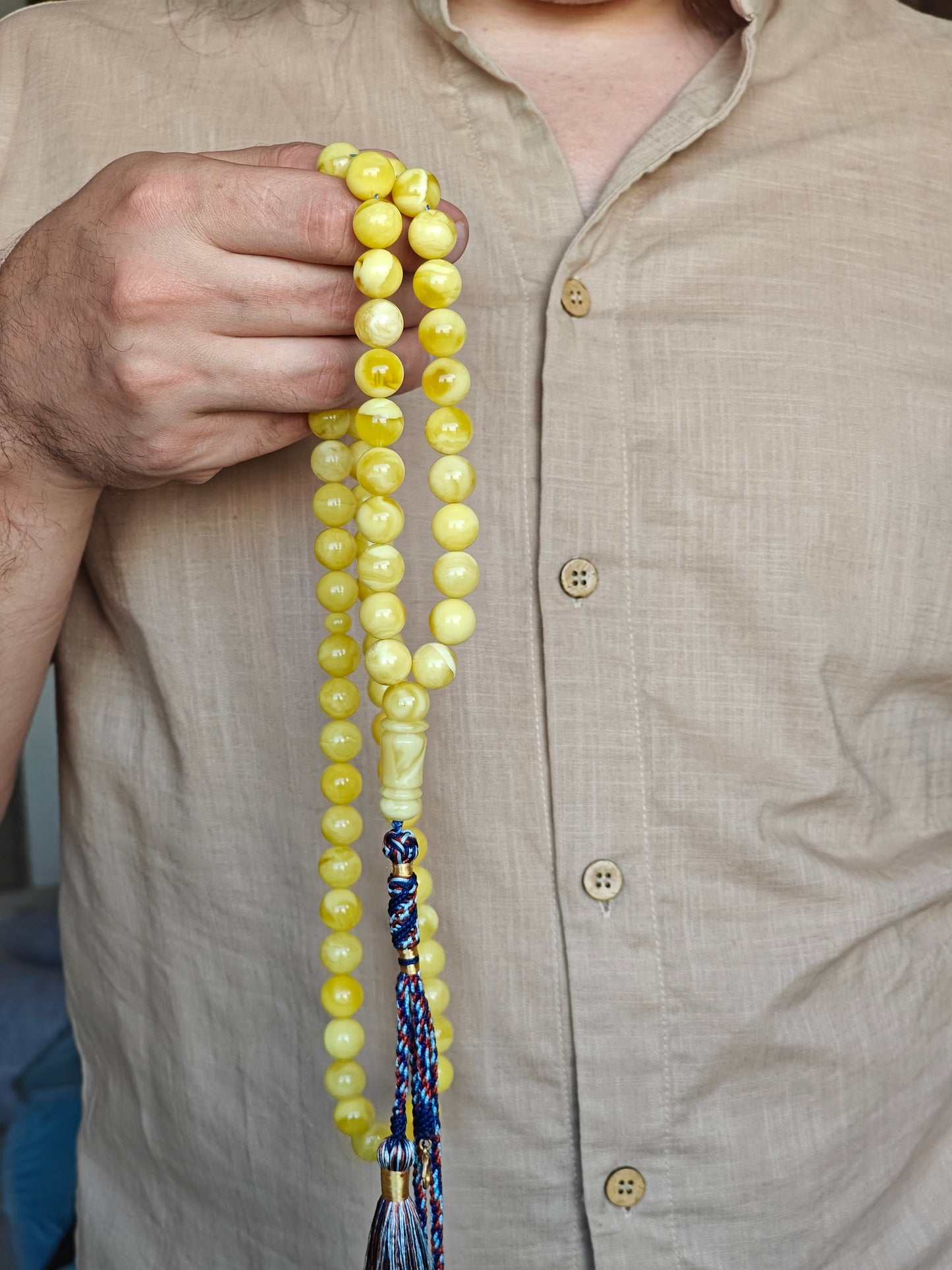 Unique Long Butterscotch Amber Rosary / Misbaha 71 Beads