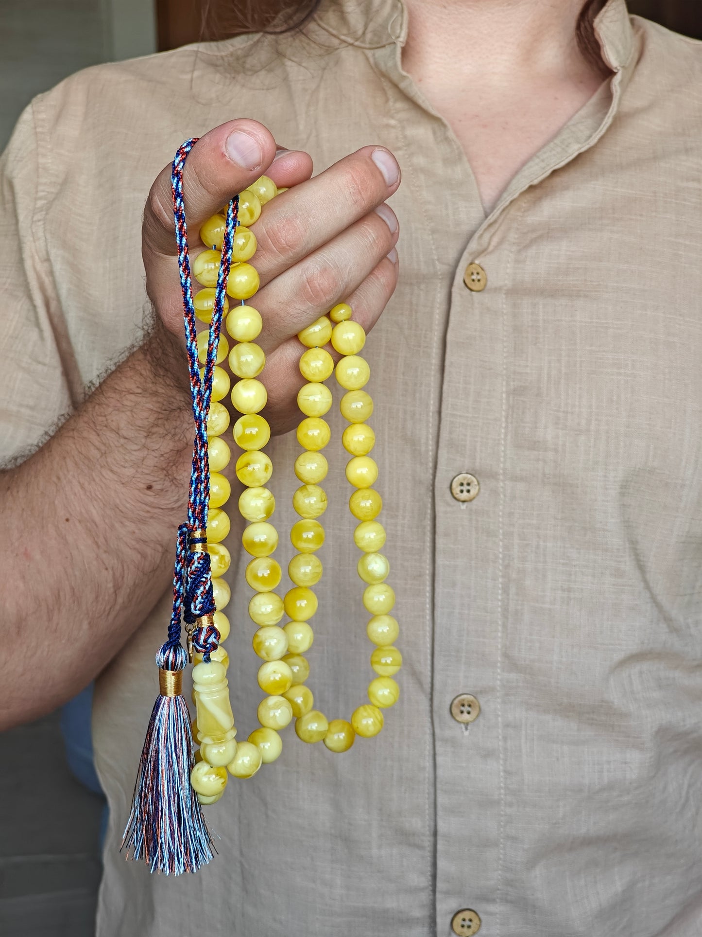 Unique Long Butterscotch Amber Rosary / Misbaha 71 Beads