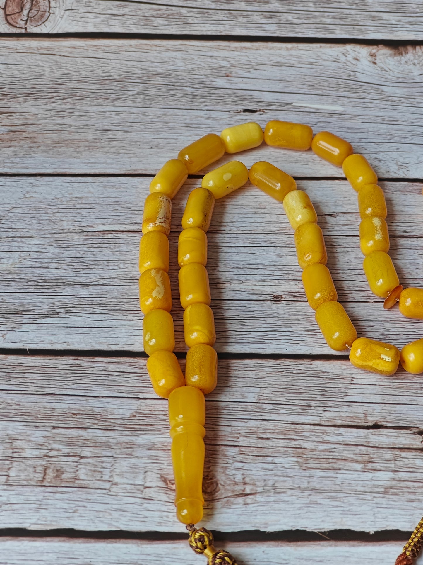 Vintage Natural Aged Barrel Shaped Honey Amber Rosary 41 Beads