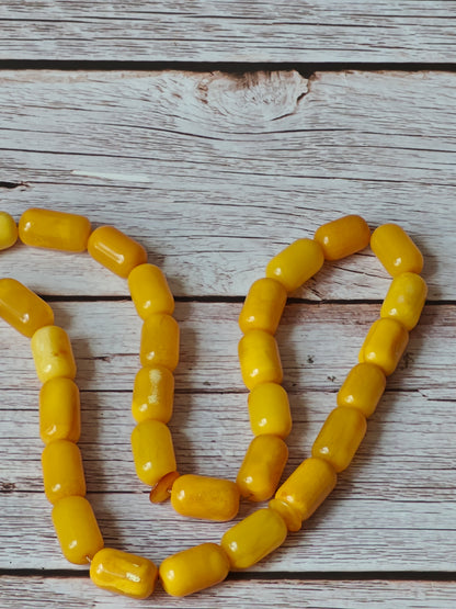 Vintage Natural Aged Barrel Shaped Honey Amber Rosary 41 Beads