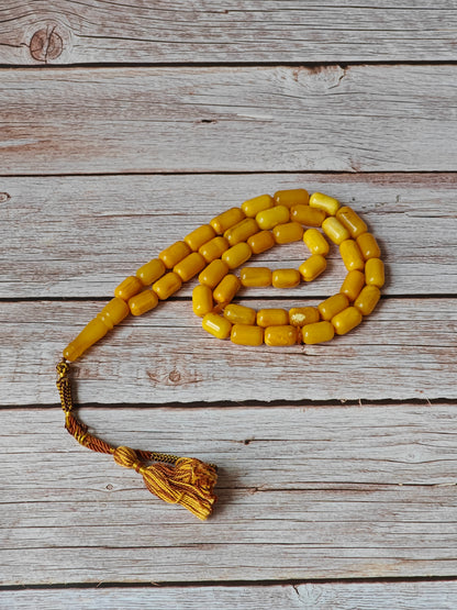 Vintage Natural Aged Barrel Shaped Honey Amber Rosary 41 Beads