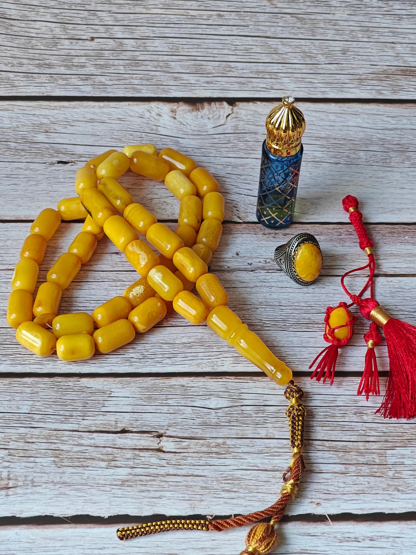 Vintage Natural Aged Barrel Shaped Honey Amber Rosary 41 Beads