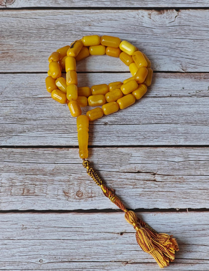 Vintage Natural Aged Barrel Shaped Honey Amber Rosary 41 Beads