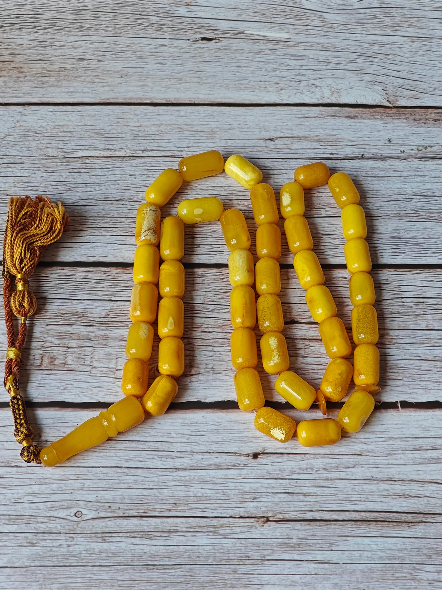 Vintage Natural Aged Barrel Shaped Honey Amber Rosary 41 Beads