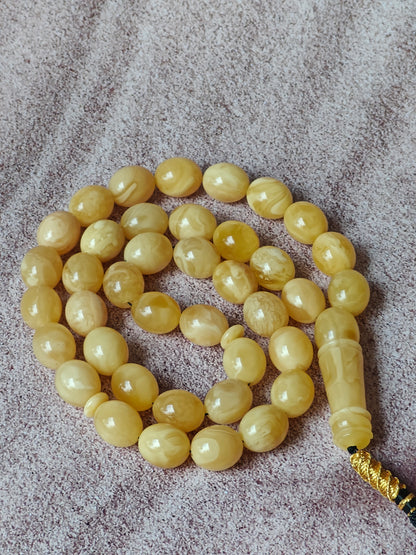 Olive Shape Butterscotch Tiger Amber Misbaha 39 Beads