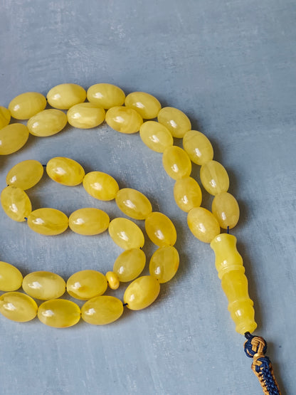 Light Butterscotch / Cloudy Natural Amber Rosary Olive Shaped 45 Beads