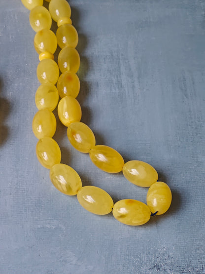 Light Butterscotch / Cloudy Natural Amber Rosary Olive Shaped 45 Beads