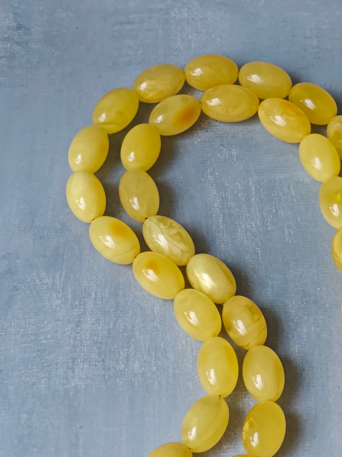 Light Butterscotch / Cloudy Natural Amber Rosary Olive Shaped 45 Beads