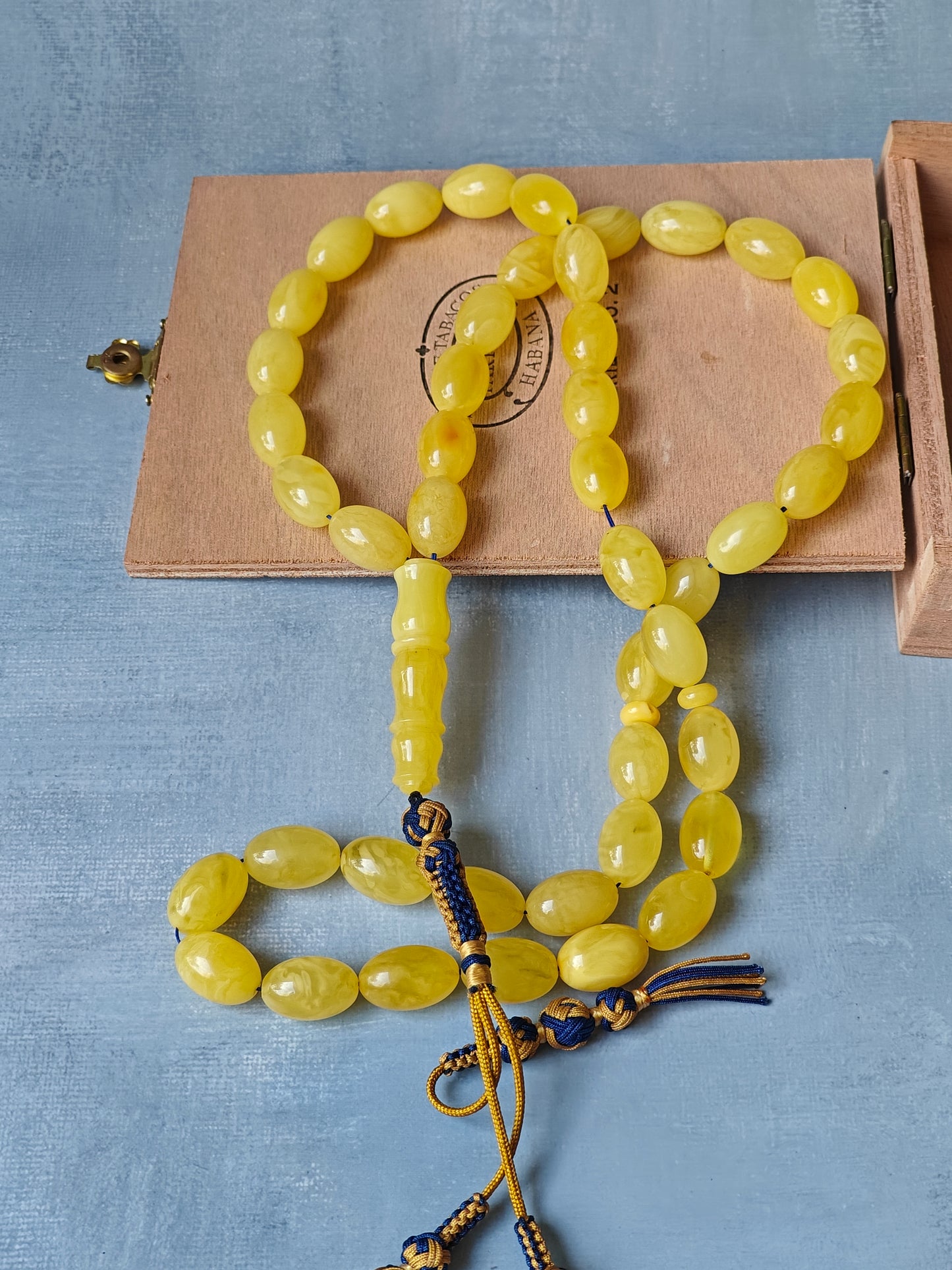 Light Butterscotch / Cloudy Natural Amber Rosary Olive Shaped 45 Beads