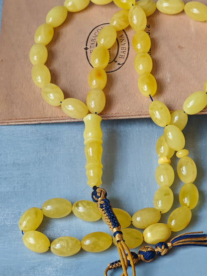 Light Butterscotch / Cloudy Natural Amber Rosary Olive Shaped 45 Beads