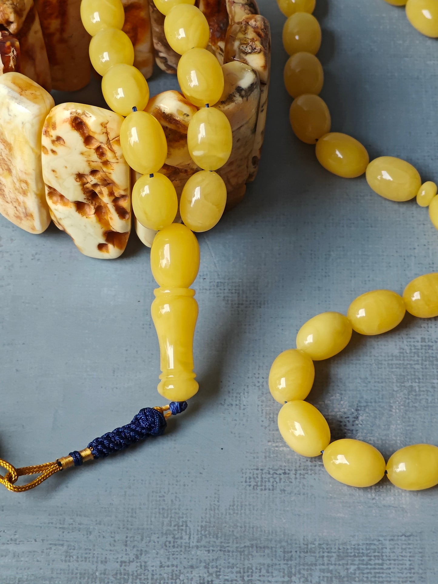 Natural Olive Shaped Butterscotch Amber Rosary 55 Beads