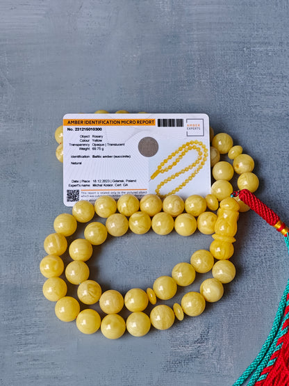 Unique Natural Milk/Butterscotch Amber Misbaha With Certificate 55 Beads