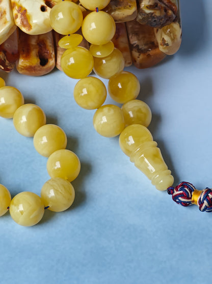 Natural Butterscotch Amber Rosary with Certificate 45 Beads 13.7 mm