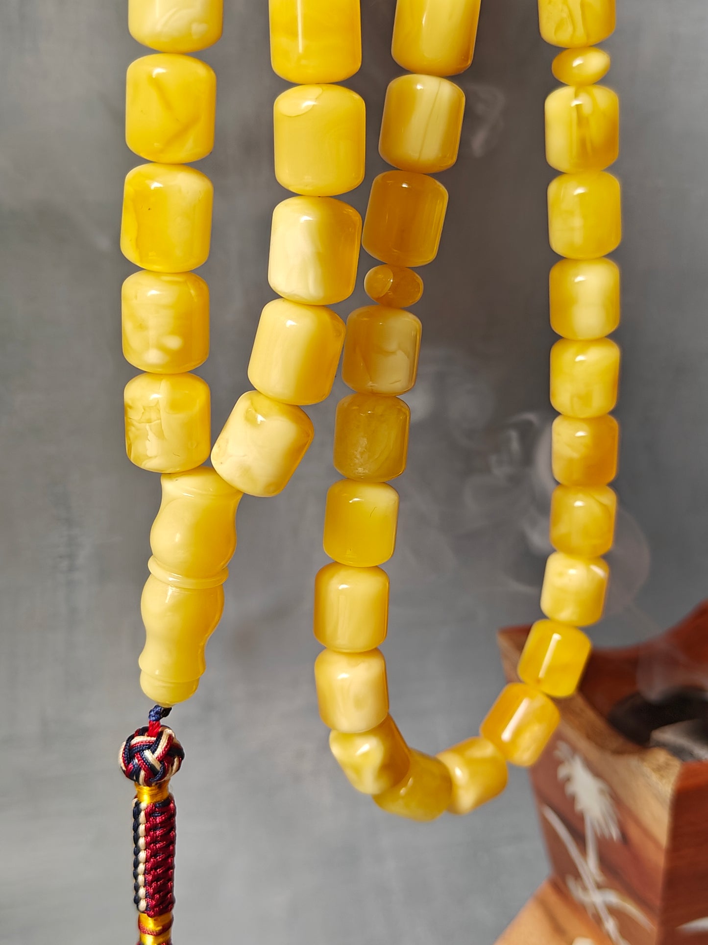 Unique Huge Barrel Shaped Butterscotch Amber Rosary 51 Beads