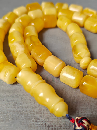 Unique Huge Barrel Shaped Butterscotch Amber Rosary 51 Beads