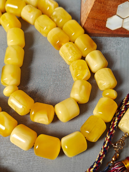 Unique Huge Barrel Shaped Butterscotch Amber Rosary 51 Beads