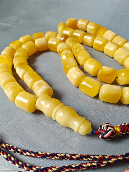 Unique Huge Barrel Shaped Butterscotch Amber Rosary 51 Beads