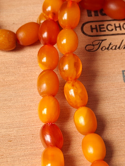 Natural Old German Olive / Barrel Shaped Amber Rosary 75 Beads 31g