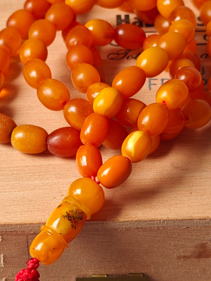 Natural Old German Olive / Barrel Shaped Amber Rosary 75 Beads 31g