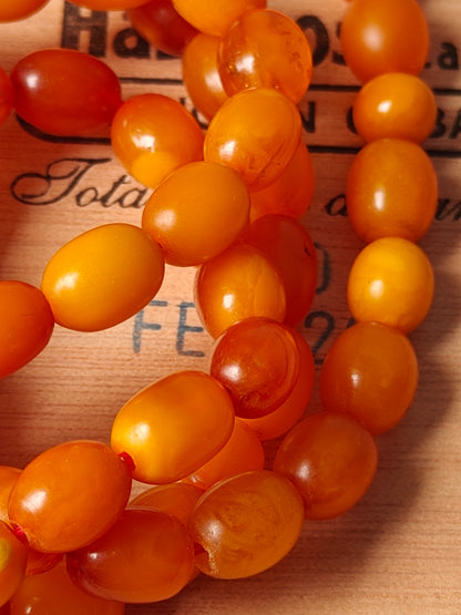 Natural Old German Olive / Barrel Shaped Amber Rosary 75 Beads 31g