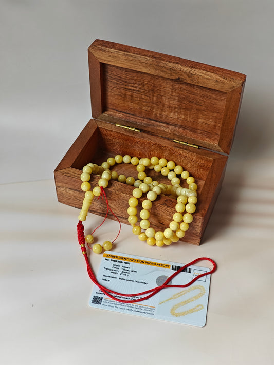 Natural Royal White Amber Rosary with Certificate 97 Beads + spare