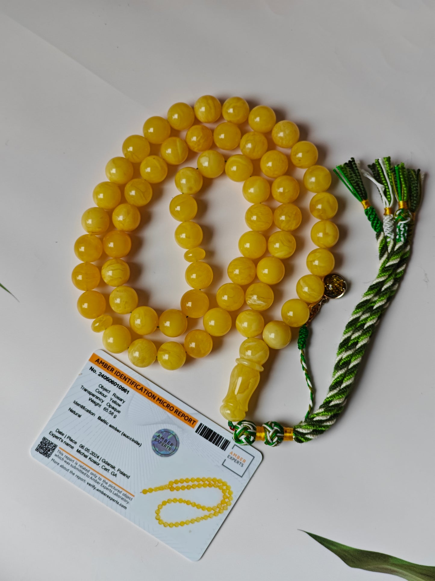 Butterscotch Amber Tasbih with Certificate 57 Beads 12.5 mm