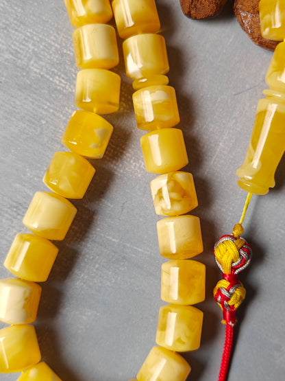 Unique Tiger Barrel Shape Natural Amber Rosary / Tasbih 66 Beads