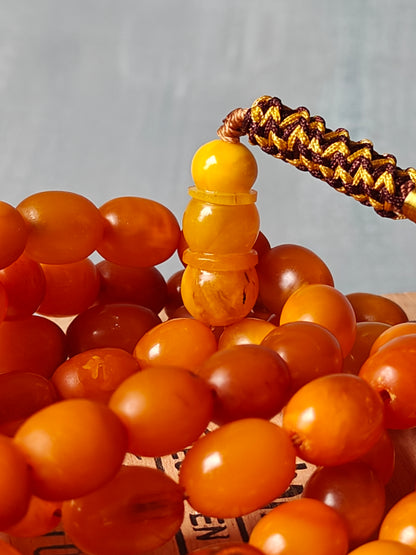 Natural Old German Olive Shaped Amber Rosary 65 Beads 41g