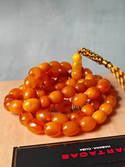 Natural Old German Olive Shaped Amber Rosary 65 Beads 41g