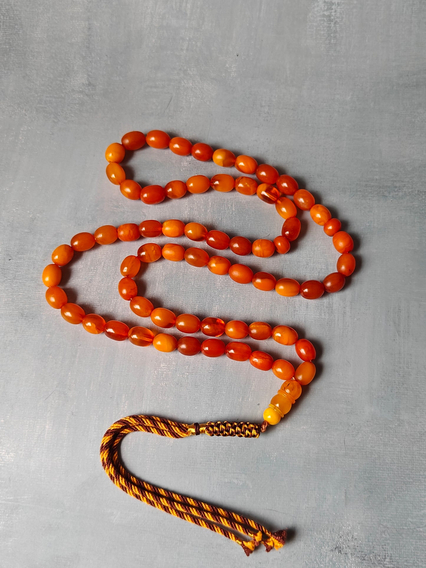 Natural Old German Olive Shaped Amber Rosary 65 Beads 41g