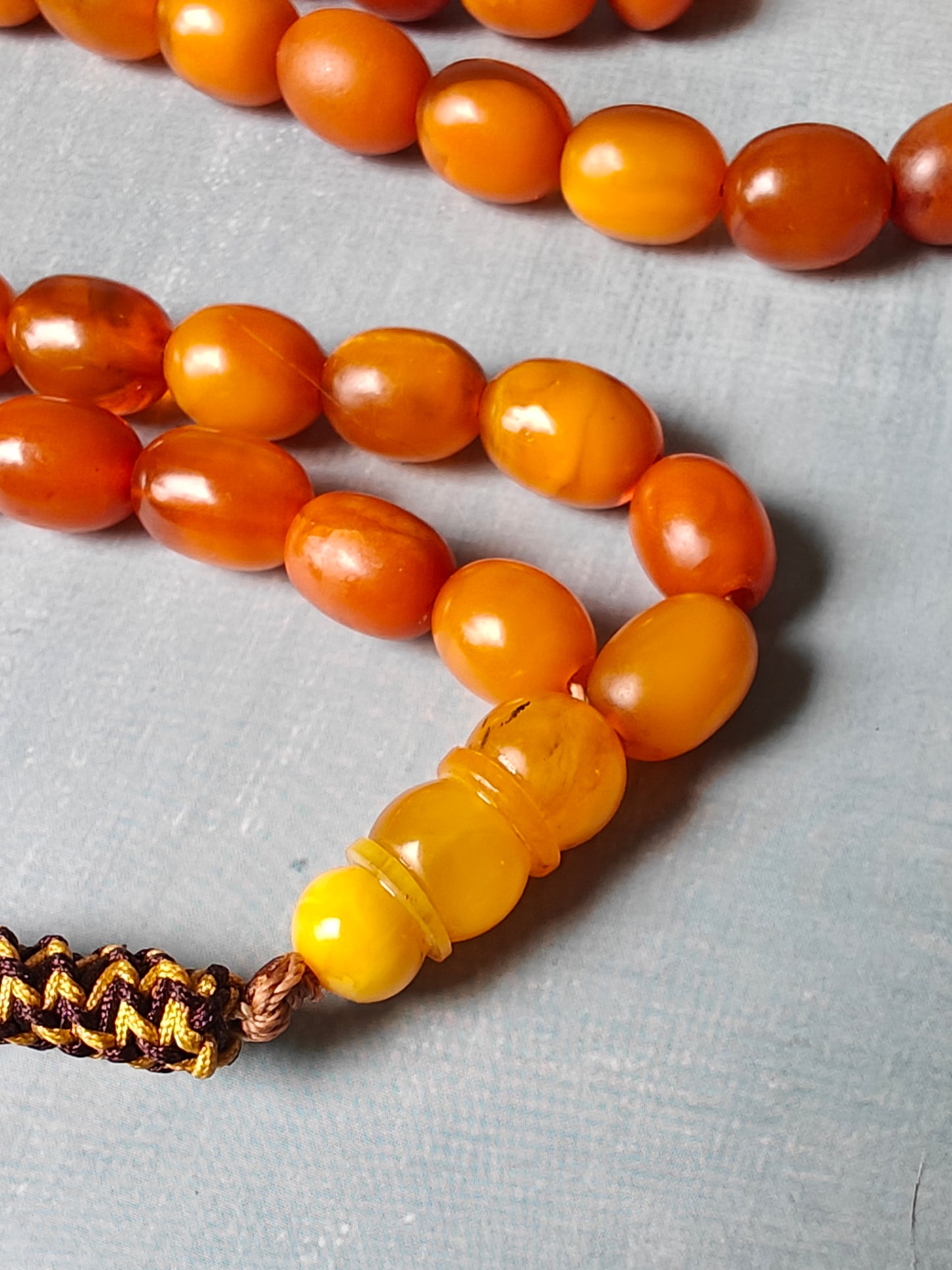 Natural Old German Olive Shaped Amber Rosary 65 Beads 41g