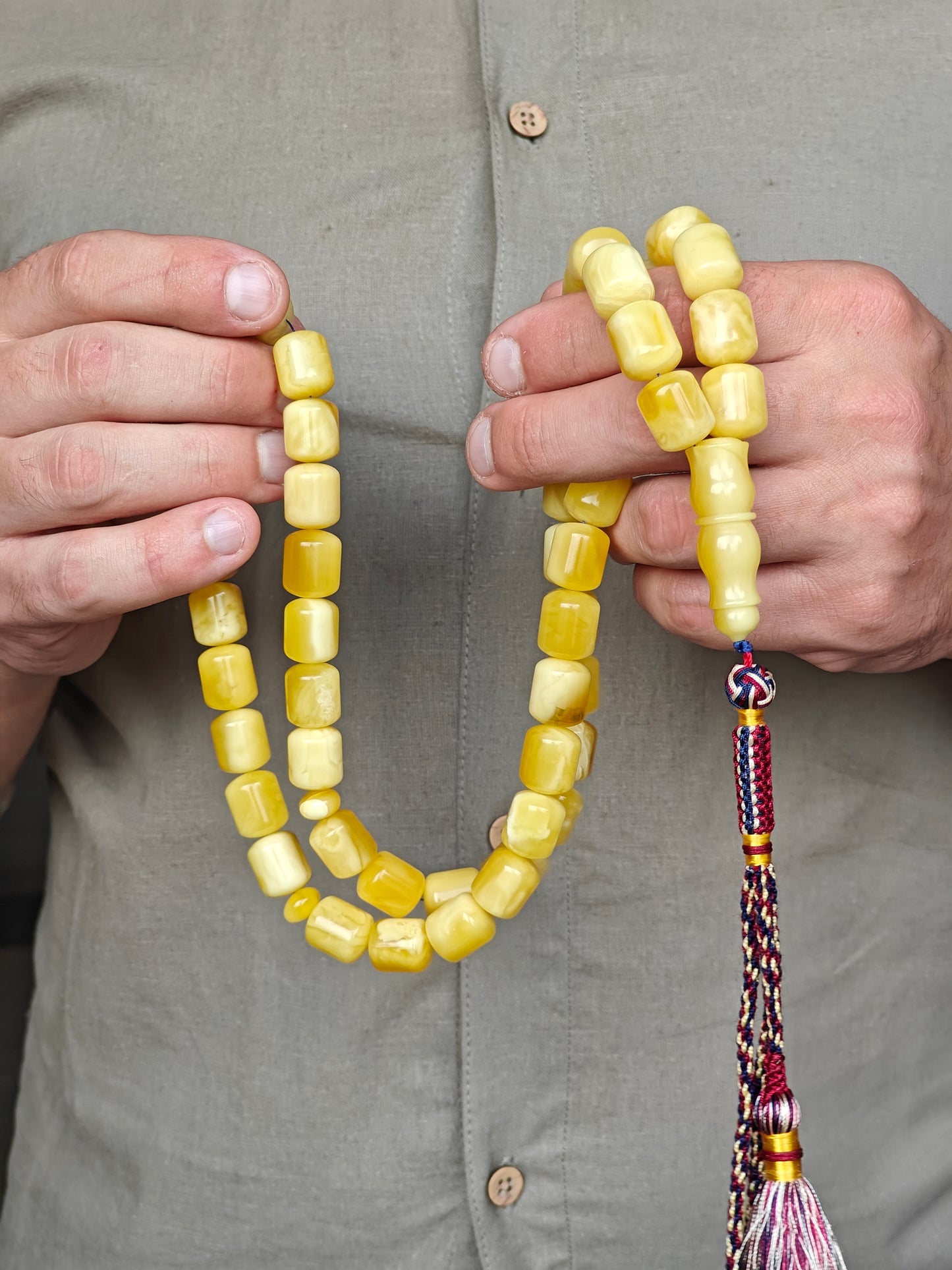 Unique Huge Barrel Shaped Butterscotch Amber Rosary 51 Beads