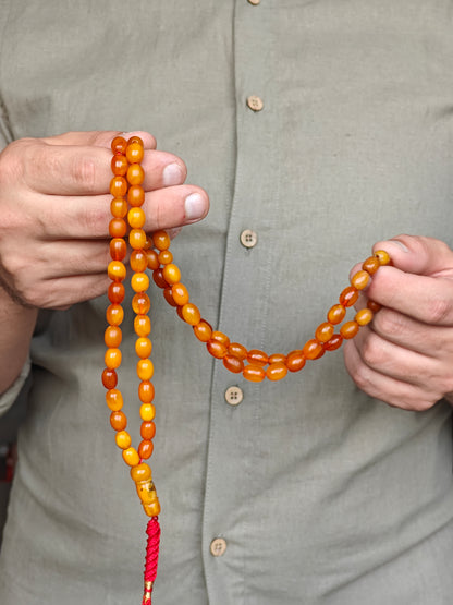 Natural Old German Olive / Barrel Shaped Amber Rosary 75 Beads 31g