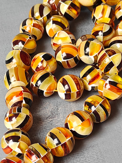 Natural Multicolor Handmade Mosaic Amber Rosary / Tasbih 35 Beads